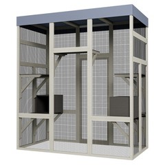 70″ H Outdoor Wooden Large Catio Cat House Enclosure w/ Waterproof Roof Platform