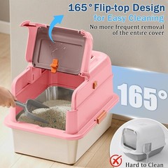 Stainless Steel Cat Litter Box with Lid Covered Enclosed Kitty Litter Box Flip