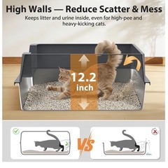Extra Large Stainless Steel Cat Litter Box Leakproof Odor Resistant 28in×20×12in