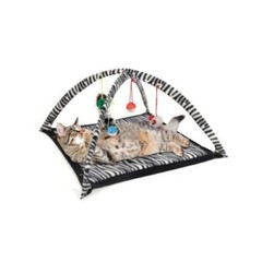 Zebra Print Cat Play Tent with Dangle Toys Pet Interactive Kitty 22″x23″x13 NEW