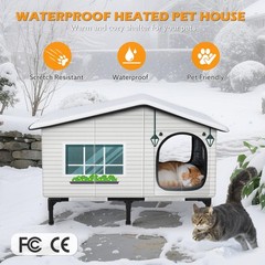 Weatherproof Heated Cat House for Outdoor Cats, Insulated Heating Cat House w…