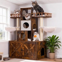Heybly Cat Tree Litter Box Enclosure Big Cat Heavy