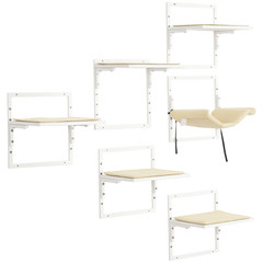 6PCs Modern Steel Cat Wall Shelves with Jumping Platform and Hammock, Cream