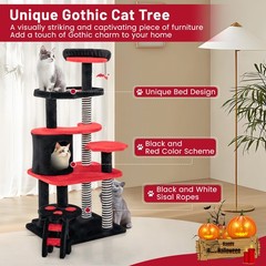 Gothic Cat Tree 52″ Tall Cat Tower w/ Cat Bed Cat Condo Sisal Scratching Post