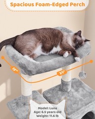 Large Multi-Level Cat Tree for Multi-Cat Households, 63″ Tall w/Large Perch,Gray