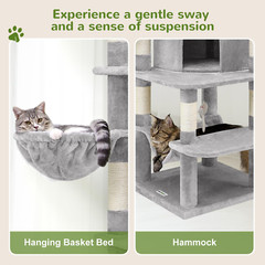 C66 Corner Cat Tree for Large Cats, 66Inch Tall Curved Series Large Cat Tower fo