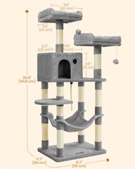 FEANDREA Cat Tree, Cat Tower for Indoor Cats, 56.3-Inch Cat Condo with Scratc