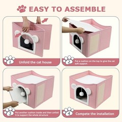 Indoor Cat House Bed Foldable Multifunction Cat Cave and Scratching Board (Large