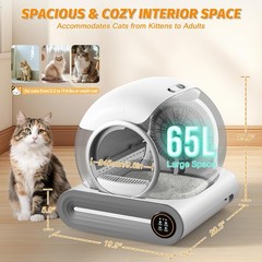 Self Cleaning Kitty Litter Box, Automatic Cat Litter Box for Cats, 65L+9L Robot