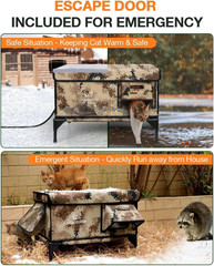 Cozy Heated Waterproof Cat House – Insulated Camouflage Shelter for Winter
