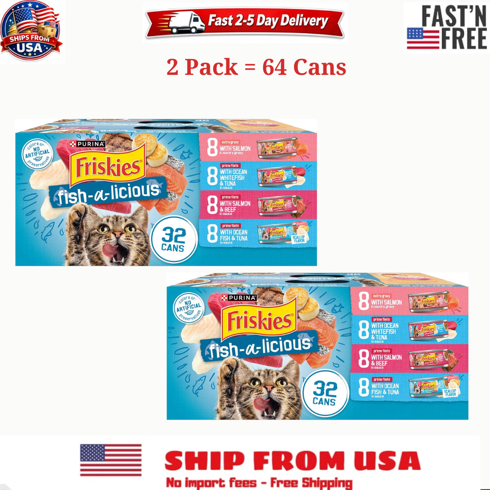 2 Pack Friskies Fish-A-Licious Variety Pack Canned Cat Food, 5.5-oz, 32 Cans