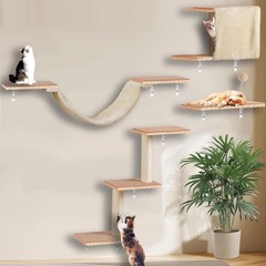 Cat Shelves for Wall, Solid Wood Cat Wall Furniture, with Cat’s House, Bed, H…