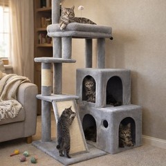 Globlazer 50 Inch Heavy Duty Cat Tree Tower Large Padded Platform Grey NEW