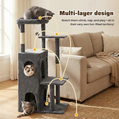 50″ Sturdy Cat Tree, Double Condos, Easy Clean, For Multi-Cat Apartments