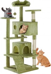54″ Indoor Cat Tree Tower with Toys,Multi-Level Pet House for Large Cats,Green