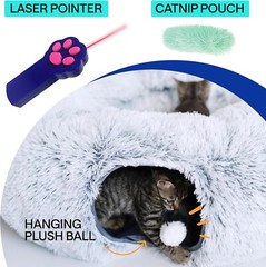 Cat Tunnel Bed with Cat Toys for Bored Indoor Adult Cats – Includes 1 Laser Paw