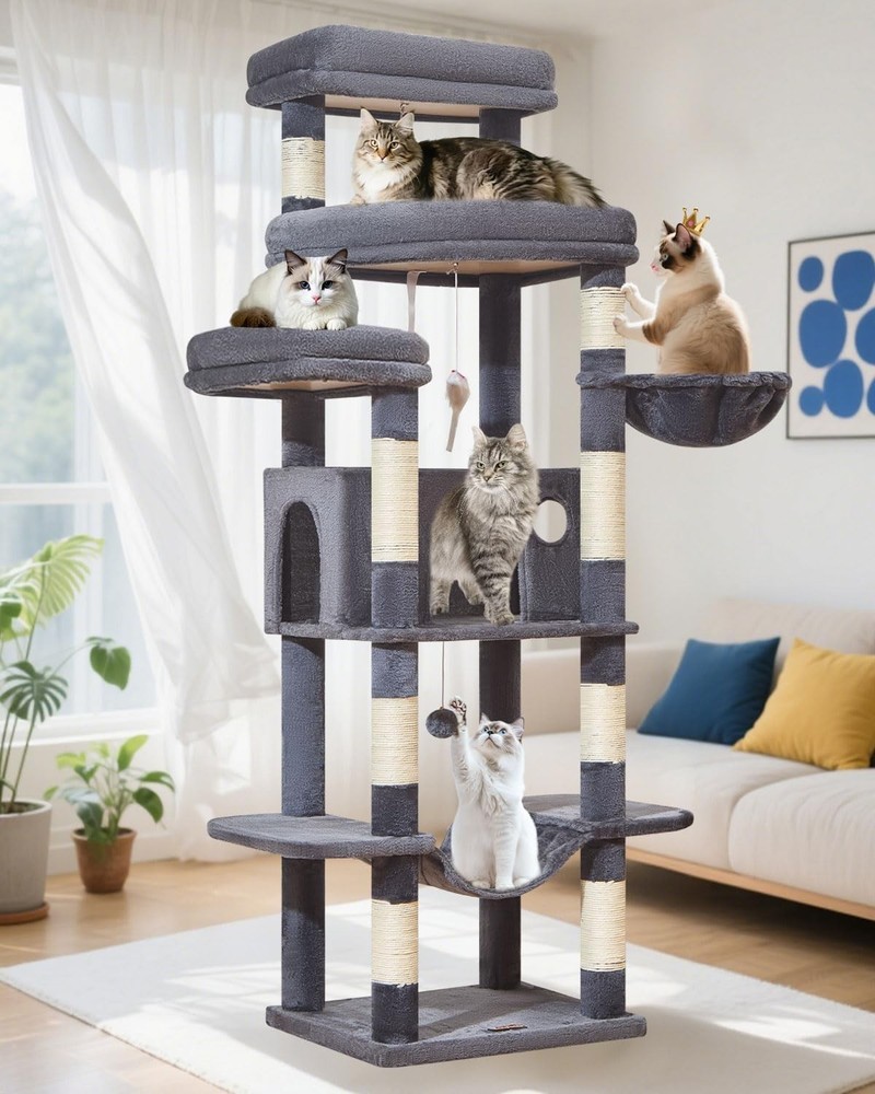 71 Inches Cat Tree Large Cats 20lbs 3 Giant Perches Multi-Level Cat Tree Tower