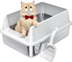 Stainless Steel Litter Box W/ High Sides Small Metal Litter Box Kittens & Senior