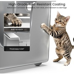 13.8″ Stainless Steel Cat Litter Box XL High Sides Metal Kitty Pan w/ Wheels
