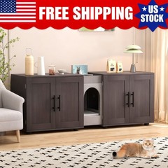 Litter Box Enclosure, Wooden Hidden 2 Cats Litter Box Furniture Cat Double