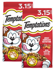 (2 Pack) TEMPTATIONS Block Party BBQ Flavor Adult Dry Cat Food, 3.15 Lb. Bag