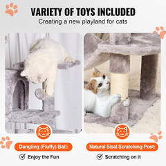 Deluxe 63″ Cat Tree with Condos, Hammock, Scratching Post & Perch – Light Grey