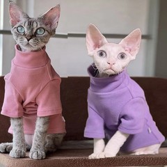 Spring Autumn Cat Clothes Solid Color Sphynx Turtleneck Warm Fleece Pet Pullove