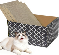 Cardboard Cat Scratcher Box with 3PCS Extra-Large Double-Sided Scratching Board,