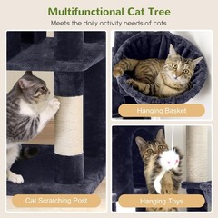 Corner Cat Tree 66 inch Multi-Level Climbing Tower, Dark Grey