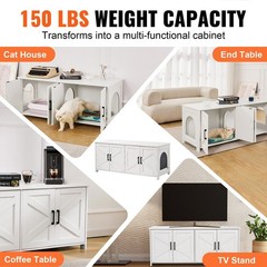 Cat Litter Management Cabinet 47.2×18.5×19.7in Double Compartment White
