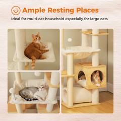 PAWZ Road Wood Cat Tree Tower Floor to Ceiling Scratching Post with Hammock Beds