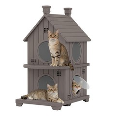 GULAIMOAO Outdoor Cat House Weatherproof, Durable Resin 2 Story, Coffee Brown