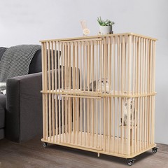 2 Tiers Cat House Wooden Large Cat Villa Double Door Cat Cage With Wheels