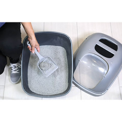 Petmate Hooded Enclosed Cat Litter Pan Covered Box with Door Large Blue Silver