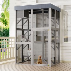 70.5″ Outdoor Cat House Wooden Catio Cat Enclosure with Platforms Napping Houses