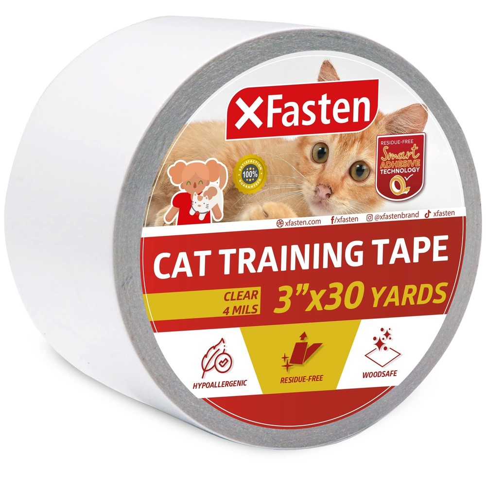 XFasten Anti-Scratch Cat Training Tape, 3-Inches x 30-Yards – Door, Couch, Fu…