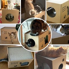 Cat Cardboard House with 2 PCS Scratching Pads，Large Cat Scratcher Bed Ca
