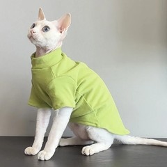 Spring Autumn Cat Clothes Solid Color Sphynx Turtleneck Warm Fleece Pet Pullove