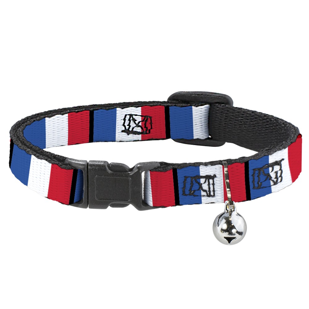 Cat Collar Breakaway with Bell France Flags NARROW Fits 8.5-12″