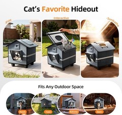 Outdoor Cat House with Raised Base & Toy Included, Weatherproof Feral Cat Shelte