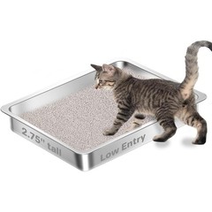 Low Entry Stainless Steel Litter Box Senior Cats Kittens Small Pets Easy Clean