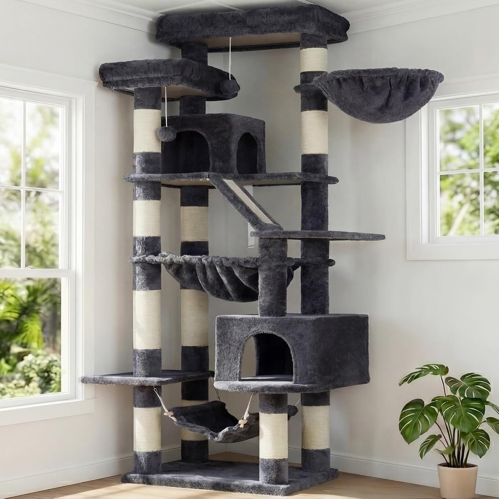 Cat Tree 71-Inch-Tall Tower Indoor Cats W/ 2 Perches 2 Big Condos 2 Hammocks
