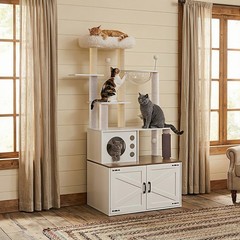HOOBRO Cat Litter Box Enclosure Furniture 31.5″L x 17.7″W x 65.7″H White