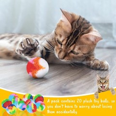 Deekin 20 Pcs Cat Pom Balls Toy Kitty Yarn Puffs Assorted Multiple Colors