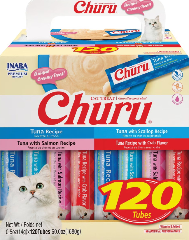 Churu Grain-Free Tuna Variety Lickable Cat Treat, 0.5-oz tube, 120 count