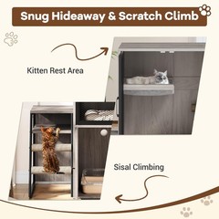 2-in-1 Cat Litter Box Enclosure Furniture with Removable Ladder &Scratching Post