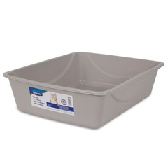 Open Top Entry Cat Litter Box with Rim, Large Gray Plastic Pan