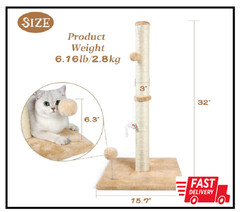 32″ Tall Cat Scratching Posts for Indoor Cats, 3-in-1 Cat Scratching Post wit…