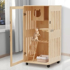 Wooden Large Indoor Cat Enclosure Catio Cage with Ramp and Covered Cat House Kit