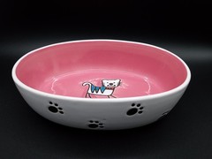 PetRageous Silly Kitty Oval Dishwasher Safe Stoneware Cat Bowl 6.5×4.5 Inch